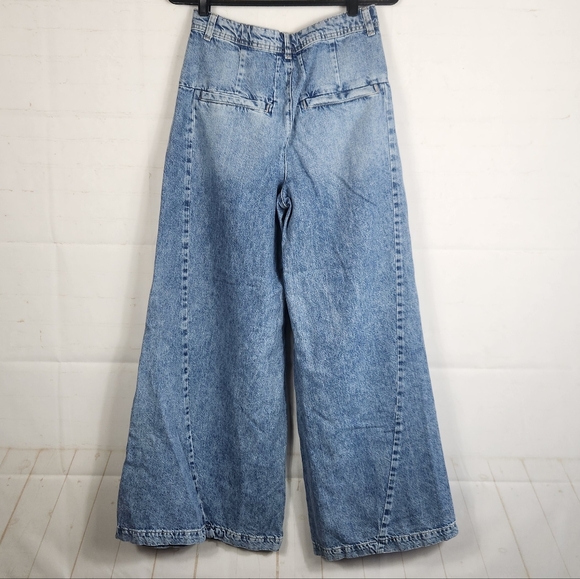 Free People Boho Equinox Denim Trouser Open Sky High Rise Super Wide Leg 27 - Picture 4 of 16